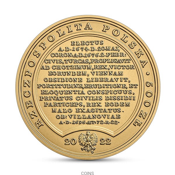 500 zł Jan III Sobieski SSA  - złota moneta 2oz 999,9