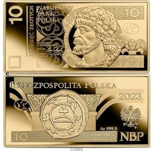 10 zł Polskie banknoty obiegowe złota moneta