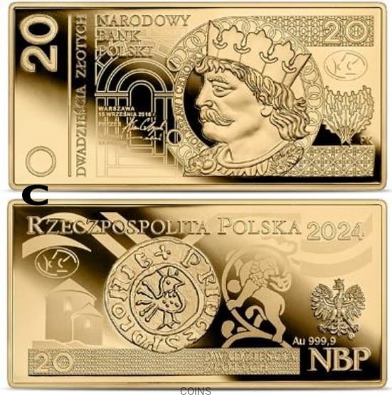 20 zł Polskie banknoty obiegowe złota moneta